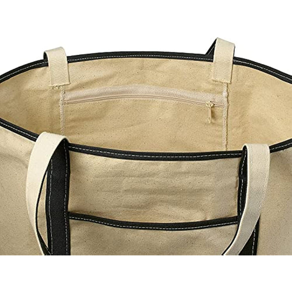 Handy Laundry Canvas Tote Beach Bag - Large Bags with Shoulder Straps, Strong Enough to Carry Beach Gear and Wet Towels. Front Pocket, Inside Zippered Pocket. (Black)