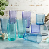 Coastal Color Everyday Drinking Glasses Set of 12 Drinkware Kitchen Glasses for Cocktail, Ice Coffee, Beer, Iced Tea, Wine, Whiskey, Water, Tall Highball Glass Cups, Juice Glasses, Rock Drinking Glass