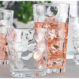 Drinking Glasses Set Of 16 - By Home Essentials & Beyond - 8 Highball Glasses (17 oz.), 8 Rocks Whiskey Glass cups (13 oz.), Inner Circular Lensed Kitchen Glass Cups for Water, Juice and Cocktails.
