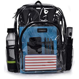 Heavy Duty Clear Backpack - Stadium Approved Transparent Design for Quick Access at Security Checkpoints. Adjustable Shoulder Straps, Dual Zippered Compartments and Mesh Side Pockets. (16" H x 11" W)
