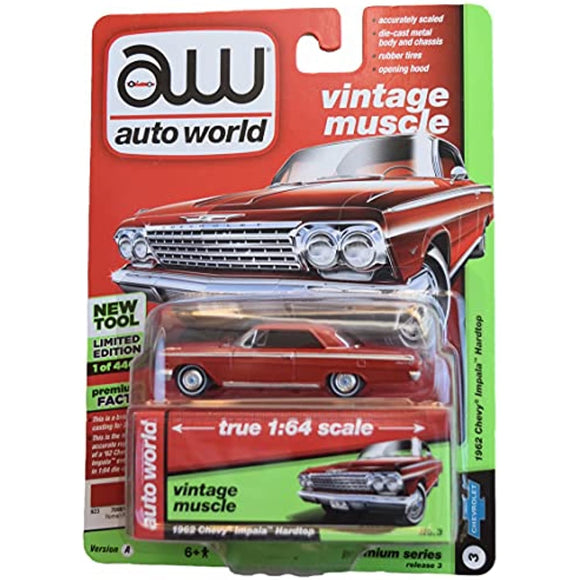 Auto-World 1962 Chevy Impala Hardtop, [red] Vintage Muscle