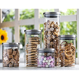 Set of 5 Glass Kitchen Canisters with Airtight Stainless-Steel Lid - Dishwasher Safe, Storage Jars for Kitchen, Bathroom & Pantry Organization, Ideal for Flour, Sugar, Coffee, Cookie Jar, Candy, Snack