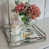 Elegant Mirrored Square Silver Tray, Mirrored Vanity Tray Ideal for Whiskey Decanter, Candle Sticks, Vanity Set, and Serving. 12 Inch Square.