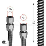 Highcraft GUHD-TT12-48C Gas Line Hose 5/8" O.D. x 48" Length with 1/2" FIP Fitting, Uncoated Stainless Steel Flexible Connector, 48 Inch