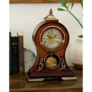 LE'RAZE Elegant Decorative Grandfather Clock, Hand Painted Wood Modern Mantel with Swinging Pendulum Shelf, Tabletop, Desk, Buffet, - Color Mahogany -