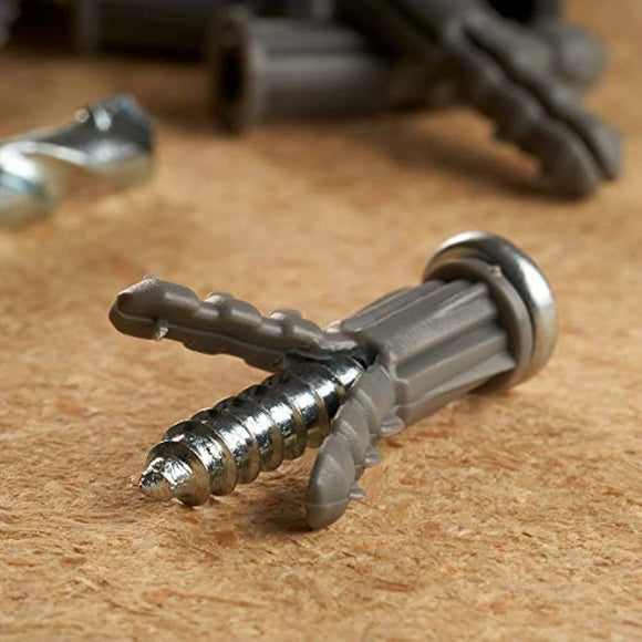 Ribbed Plastic Drywall Anchor Kit with Screws and Masonry Drill Bit, 6-8 x 7/8