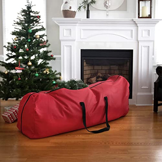 Rolling Tree Storage Bag - Storage for 9-Foot Artificial Christmas Holiday Tree. Zippered Bag, Carry Handles and Wheels for Easy Transport. Protects Against Dust, Insects, and Moisture. (RED)