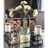 Elegant Mirrored Square Silver Tray, Mirrored Vanity Tray Ideal for Whiskey Decanter, Candle Sticks, Vanity Set, and Serving. 12 Inch Square.