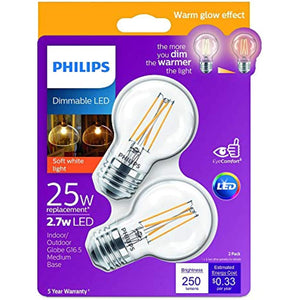 Philips 25-Watt Equivalent Soft White G16.5 Dimmable LED Light Bulb with Warm Glow Dimming Effect (2-Pack