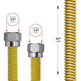 Flextron FTGC-YC38-48 46" Flexible Epoxy Coated Gas Line Connector with 1/2" Outer Diameter and Nut Fittings, Yellow/Stainless Steel
