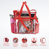 Clear Tote Bag Stadium Approved - Mesh Pockets, Shoulder Straps and Zippered Top. Perfect Clear Bag for Work, School, Sports Games and Concerts. Meets Stadium Tournament Guidelines. (Red)