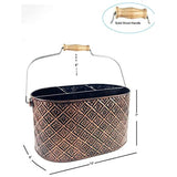 HC Designer Elegant Home Copper Hammered Flatware Caddy Organizer for Kitchen Counter-top/Outdoor Storage Dining Table-Comfortable Handle (Oval)