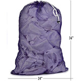 Commercial Mesh Laundry Bag - Sturdy Mesh Material with Drawstring Closure. Ideal Machine Washable Mesh Laundry Bag for Factories, College, Dorm and Apartment Dwellers. (24" x 36" | Purple)