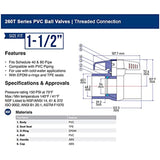Midline Valve PVC Ball Valve Red T-Handle Water Shut-Off 1-1/2 in. FIP Plastic (482U112)