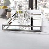 Elegant Mirrored Square Silver Tray, Mirrored Vanity Tray Ideal for Whiskey Decanter, Candle Sticks, Vanity Set, and Serving. 12 Inch Square.