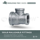 SUPPLY GIANT HNSU1413 1-1/4 X 1 X 3/4" Galvanized Malleable Reducing Tee With Female Threaded Fitting, 1-1/4 in. x 1 in. x 3/4