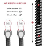 Flextron FTGC-SS38-48 46" Gas Line Connector with 1/2" Outer Diameter and Nut Fittings, Stainless Steel