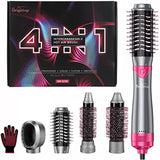 Brightup Hair Dryer Brush, Blow Dryer & Volumizer Styler Hot Air Brush, Negative Ionic Electric Hair Curler Straightener Brush, Detachable & Interchangeable Brush Head with Heat Protective Glove