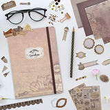 PICKME's D.I.Y Vintage Scrapbook Kits for Adults & Kids, Hardcover Fold-Out Scrapbook Album Including Stationery Set with Gold Embossed Stickers, Ribbons & Journaling Supplies. (8.5" x 6", 75Pc)
