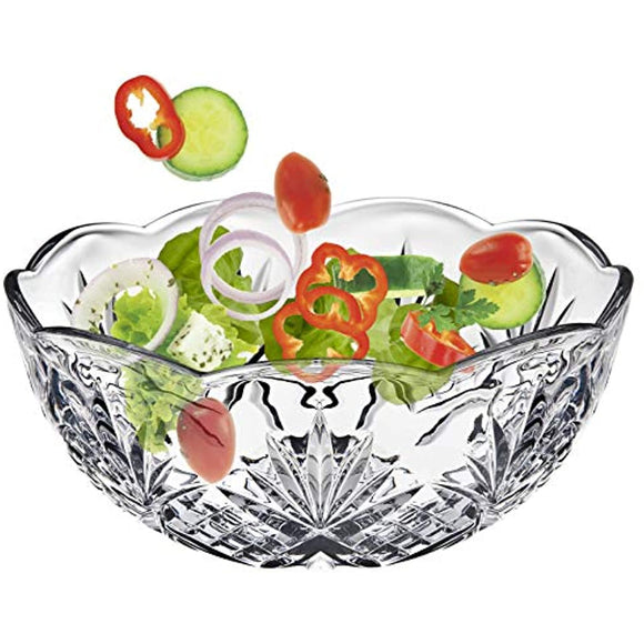 Elegant Large Crystal Clear Salad Bowl, Glass Mixing Bowl, All Purpose Round Serving Bowl
