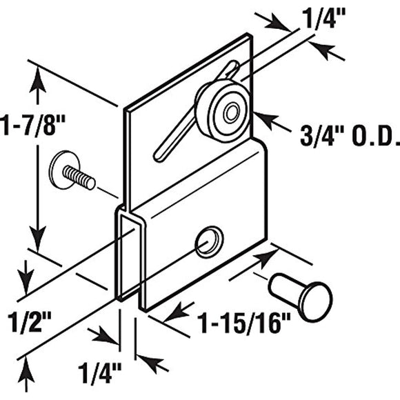 Prime-Line M 6054 Frameless Sliding Shower Door Top Bracket, 3/4 inch, Flat Plastic Wheel, Steel Ball Bearings, White