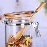 Le'raze Airtight Glass Food Storage Jars Containers, 3 Tall Cookies Jars with Bamboo Clamp Lid, Canisters for Kitchen, Bathroom & Pantry Organization, Ideal for Flour, Cereal, Sugar, Coffee & More
