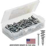 Qualihome Heavy Duty ZINC Self Drilling Drywall Anchors and Screws Kit | Includes 50 Drywall Anchors, 50 #8 1-1/4 Inch Screws & Reusable Storage Case | Anchors are Made in The USA
