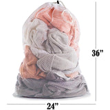Commercial Mesh Laundry Bag - Sturdy Mesh Material with Drawstring Closure. Ideal Machine Washable Mesh Laundry Bag for Factories, College, Dorm and Apartment Dwellers. (24" x 36" | White | 2-Pack)