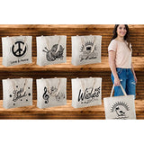 Reusable Canvas Bag - Attractive Tote Bag with Printed Music Theme. Durable with Double Stitch and Sturdy Shoulder Straps to Handle Music Lesson Books. Made in USA (Music)