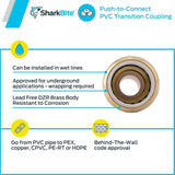 SharkBite 3/4 Inch CTS x 3/4 Inch PVC Transition Coupling, Push to Connect Brass Plumbing Fitting, PEX Pipe, Copper, CPVC, PE-RT, HDPE, UIP4016A