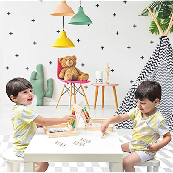 Play Brainy Four-Color & Shape Puzzle Game Montessori Toy – Fun & Educational 2-Sided Sliding Logic Puzzle for Shape & Color Sorting Early Education STEM Toy for Toddlers – Wooden Slide Puzzle (2 Set)