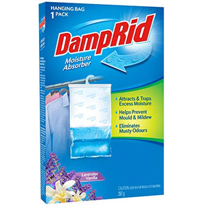 DampRid Hanging Moisture Absorber, 1 Pack, For Fresher, Cleaner Air in Closets, 14 Oz, Lavender Vanilla Scent, 14 oz