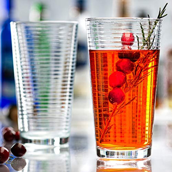 Attractive Highball Glasses, Durable Drinking Glasses [Set Of 10] for Water, Juice, Cocktails, Beer and Wine, Heavy Base Ribbed Glassware Set - 16 Ounce