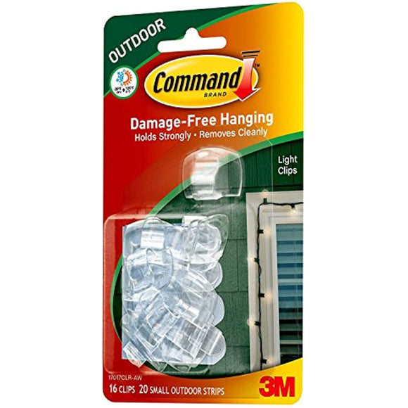 3M Command Strips 17017CLR-AW Clear Outdoor Light Clips 16 Count