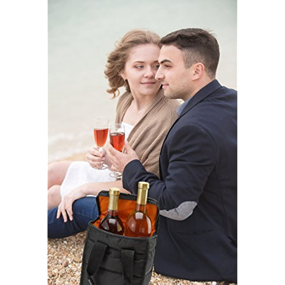 Wine Carrier Tote Bag - 2 Bottle Pockets - Attractive wine bag with thick external padding, zipper and easy to carry handles. The wine tote bag is perfect for travel, picnics or a day at the beach.