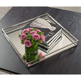 Elegant Mirrored Square Silver Tray, Mirrored Vanity Tray Ideal for Whiskey Decanter, Candle Sticks, Vanity Set, and Serving. 12 Inch Square.