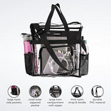 Clear Tote Bag Stadium Approved - Mesh Pockets, Shoulder Straps and Zippered Top. Perfect Clear Bag for Work, School, Sports Games and Concerts. Meets Stadium Tournament Guidelines. (Black)