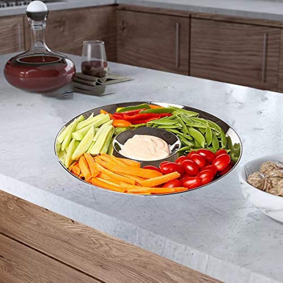 Chip and Dip Serving Bowl, Elegant Serving Dish - Great for Chips, Dips, Appetizer, Fruit Bowl, Salad and Snack – Stainless Steel Chips and Dip Plate