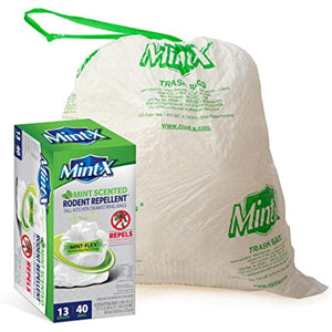 Mint-X MintFlex Rodent Repellent Trash Bags, Tall Kitchen Drawstring Bags, 1 FT