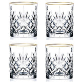 Le'raze Posh Crystal Whiskey Glasses [Set of 4] Old Fashioned Glasses with 24K Gold Band for Scotch, Bourbon And Cocktail Drinks | DOF Glassware Set