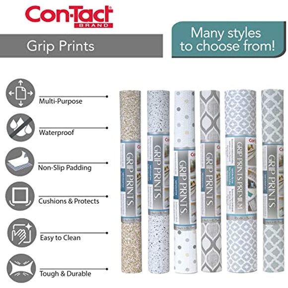 Con-Tact Brand Grip Prints Durable Non-Adhesive Non-Slip Shelf and Drawer Liner, 18'' x 4', Talisman Pale Grey