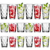 Drinking Glasses Set of 18 Clear Glass Cups - 6 Highball Glasses 17oz, 6 Rocks Glasses 13oz, 6 DOF Glasses 7oz, Bubble Design Glassware Set for Water, Juice, Wine, Cocktails, & Beer Glasses.