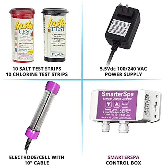 Controlomatic SmarterSpa Automatic Drape Over Saltwater Chlorine Generator w/ Reverse Polarity and 10 Power Levels for Home Spa Up to 1,000 Gallons