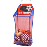 Store & Score Over The Door Hanging Kids Fun LED Soccer Light-Up Collapsible Mesh Laundry Hamper Basket, Toy Chest, Heavy Duty Metal Hooks Included. Patent Pending