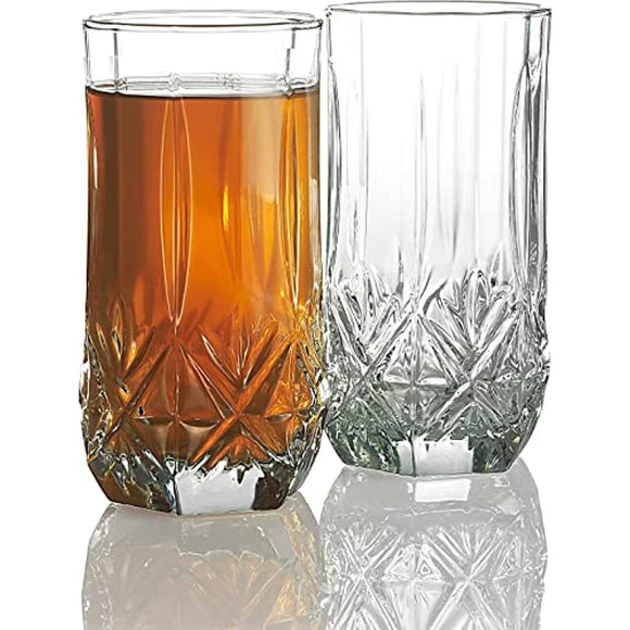 Elegant Highball Glasses {Set Of 12} Clear Heavy Base Tall Bar Glass, {16-oz} Drinking Glasses for Water, Juice, Beer, Wine, and Cocktails