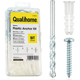 Ribbed Plastic Drywall Anchor Kit with Screws and Masonry Drill Bit, 14-16 x 1-1/4"