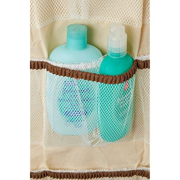 Over the Door Organizer - 42 Pockets - The beige fabric with brown trim is an attractive over door storage addition to any room. Three over the door hooks are included so there’s no assembly required