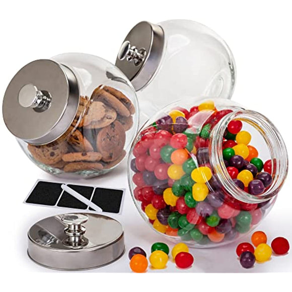 Glass Cookie Jars for Kitchen Counter (3 Pack) 75oz Food Storage Canisters with Airtight Lids + Marker & Labels, Coin & Penny Jar Candy Jars for Candy Buffet, Coffee Canister, Laundry Detergent Holder