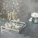 Elegant Mirrored Square Silver Tray, Mirrored Vanity Tray Ideal for Whiskey Decanter, Candle Sticks, Vanity Set, and Serving. 12 Inch Square.
