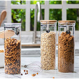 Le'raze Airtight Glass Food Storage Jars Containers, 3 Tall Cookies Jars with Bamboo Clamp Lid, Canisters for Kitchen, Bathroom & Pantry Organization, Ideal for Flour, Cereal, Sugar, Coffee & More